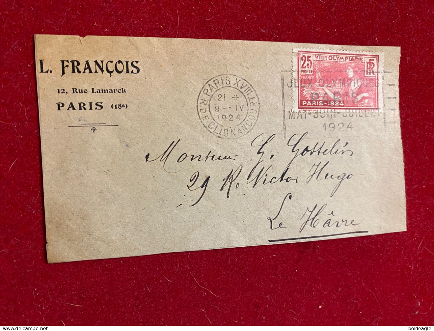 LETTRE 1924  - PARIS 13 Eme OLYMPIADE - 1921-1960: Période Moderne