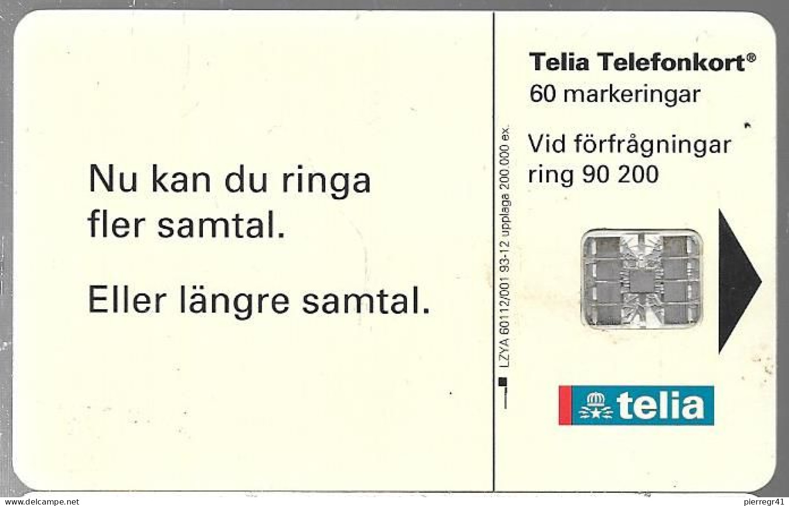 CARTE-PUCE-SUEDE-SC7-60M-12/93-SEXTIO-Utilisé-TBE - Schweden