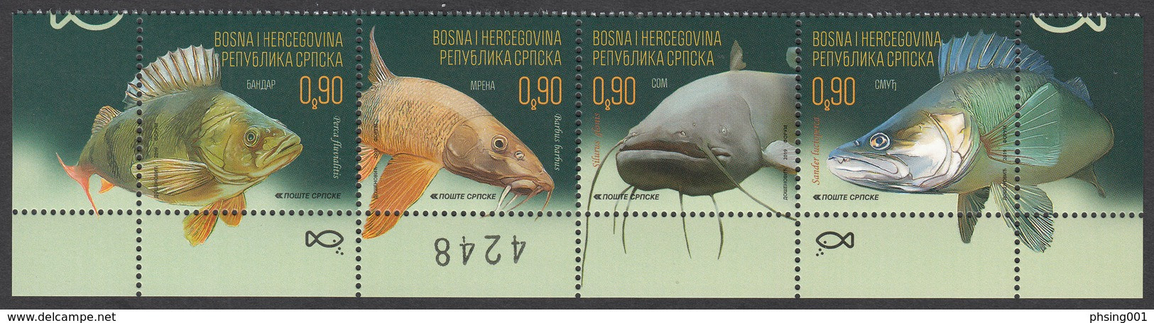 Bosnia Serbia 2019 Fauna Fishes Of Sava River Perch Catfish Barbell Bandar Fische Poissons, Set In Strip MNH - Fische