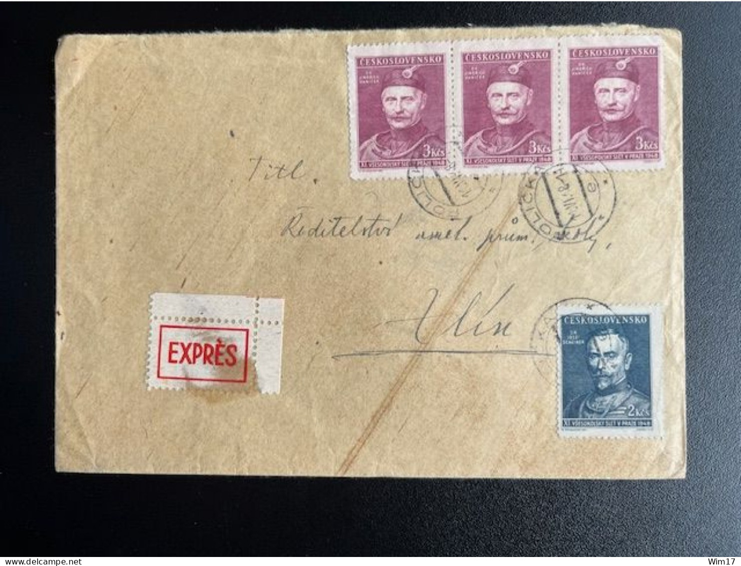 CZECHOSLOVAKIA 1948 EXPRES LETTER POLICKA TO ZLIN 11-06-1948 CESKOSLOVENSKO EXPRES - Briefe U. Dokumente