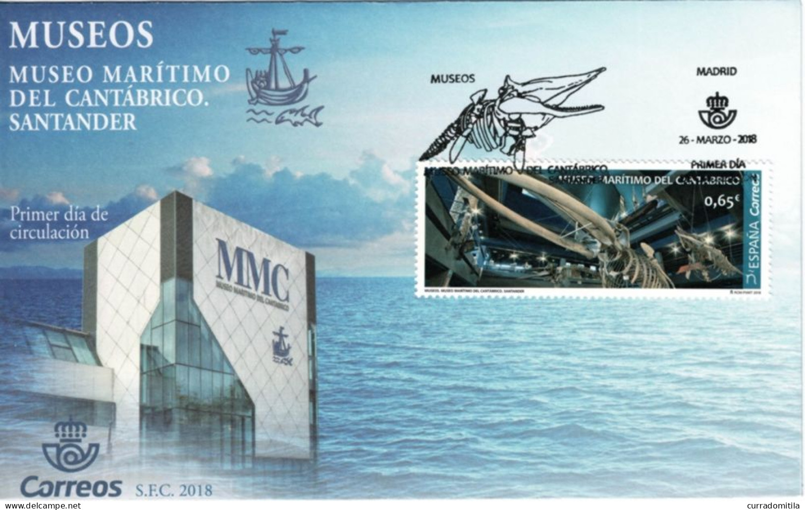 SPAIN. Madrid Circulated First Day Cover From Santander With Maritime Museum Of Santander. Skeleton Of A Whale - Whales