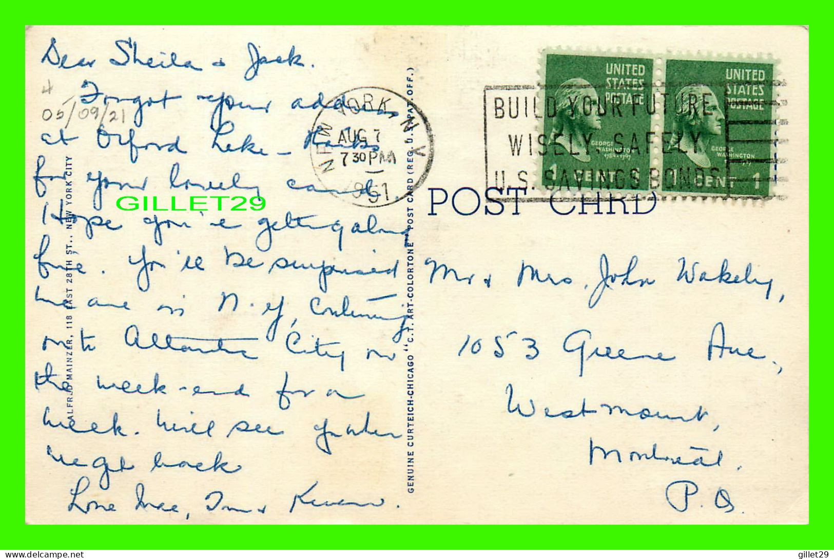 AVIONS AIRPLANE - LA GUARDIA FIELD, NYC - TRAVEL IN 1951 -  ALFRED MAINZER - C.T. ART-COLORTONE - - 1939-1945: 2ème Guerre