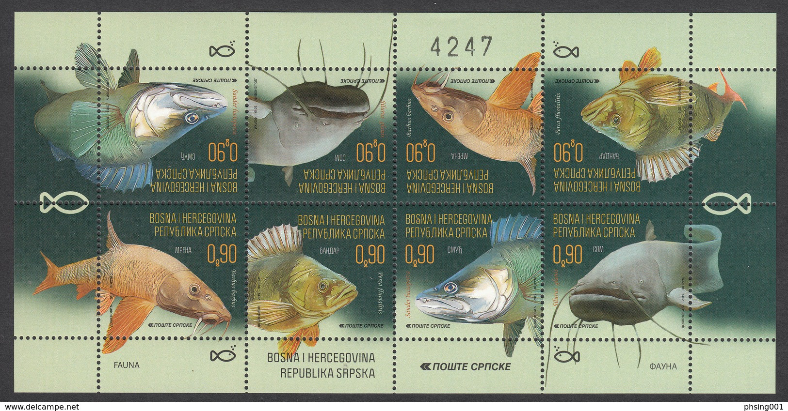 Bosnia Serbia 2019 Fauna Fishes Of Sava River Perch Catfish Barbell Bandar Fische Poissons, Mini Sheet MNH - Bosnien-Herzegowina