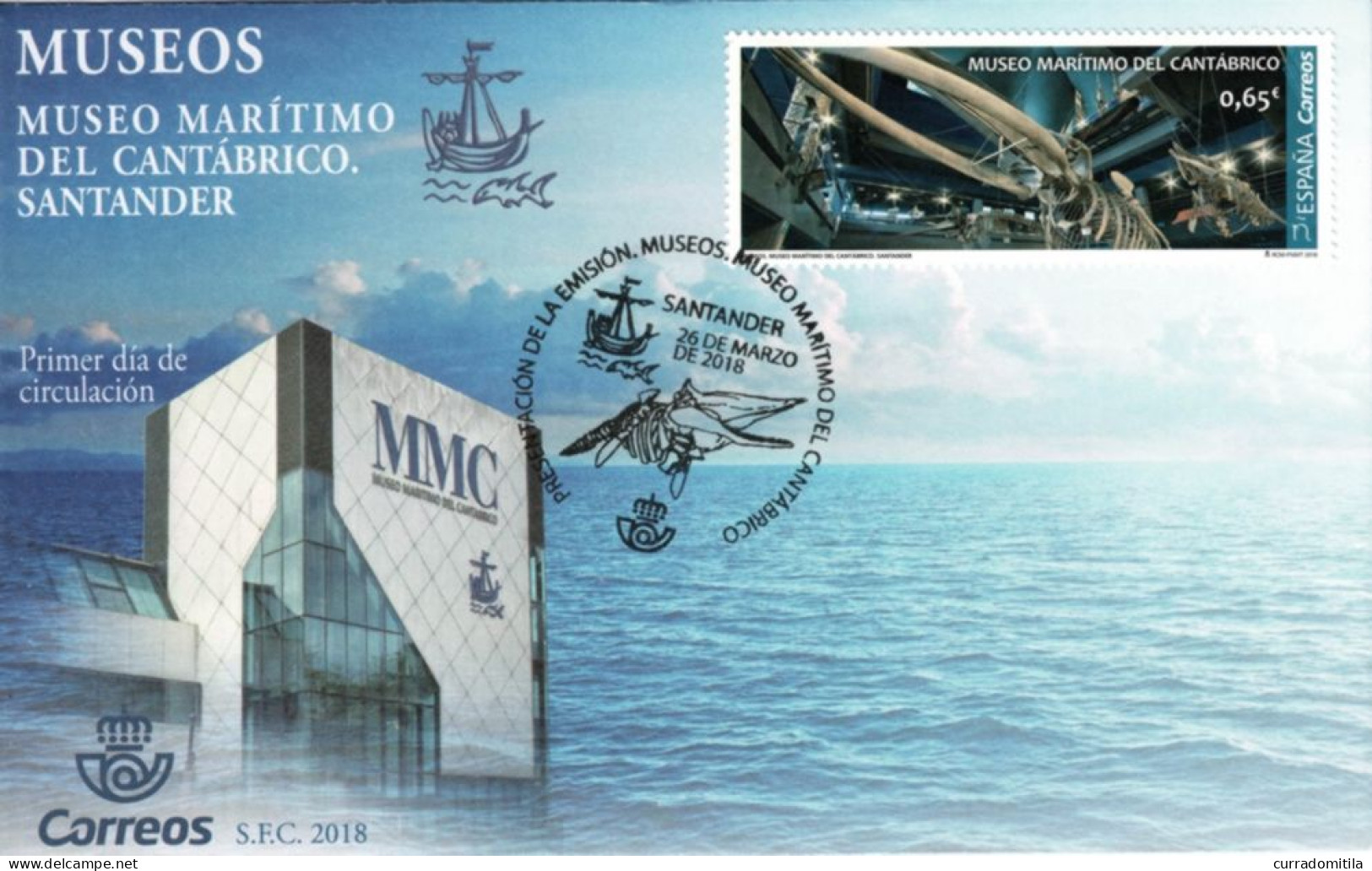 SPAIN. FDC From Santander With Maritime Museum Of Santander. Skeleton Of A Whale. Presentation Cachet - Whales