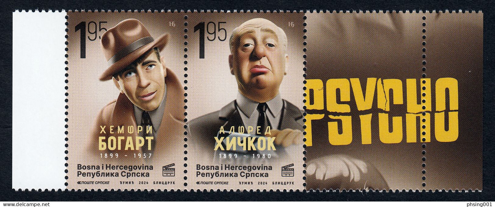Bosnia Serbia 2024 Film Cinema Actors Humphrey Bogart Casablanca Alfred Hitchcock Psycho, Set In Strip MNH - Bosnië En Herzegovina