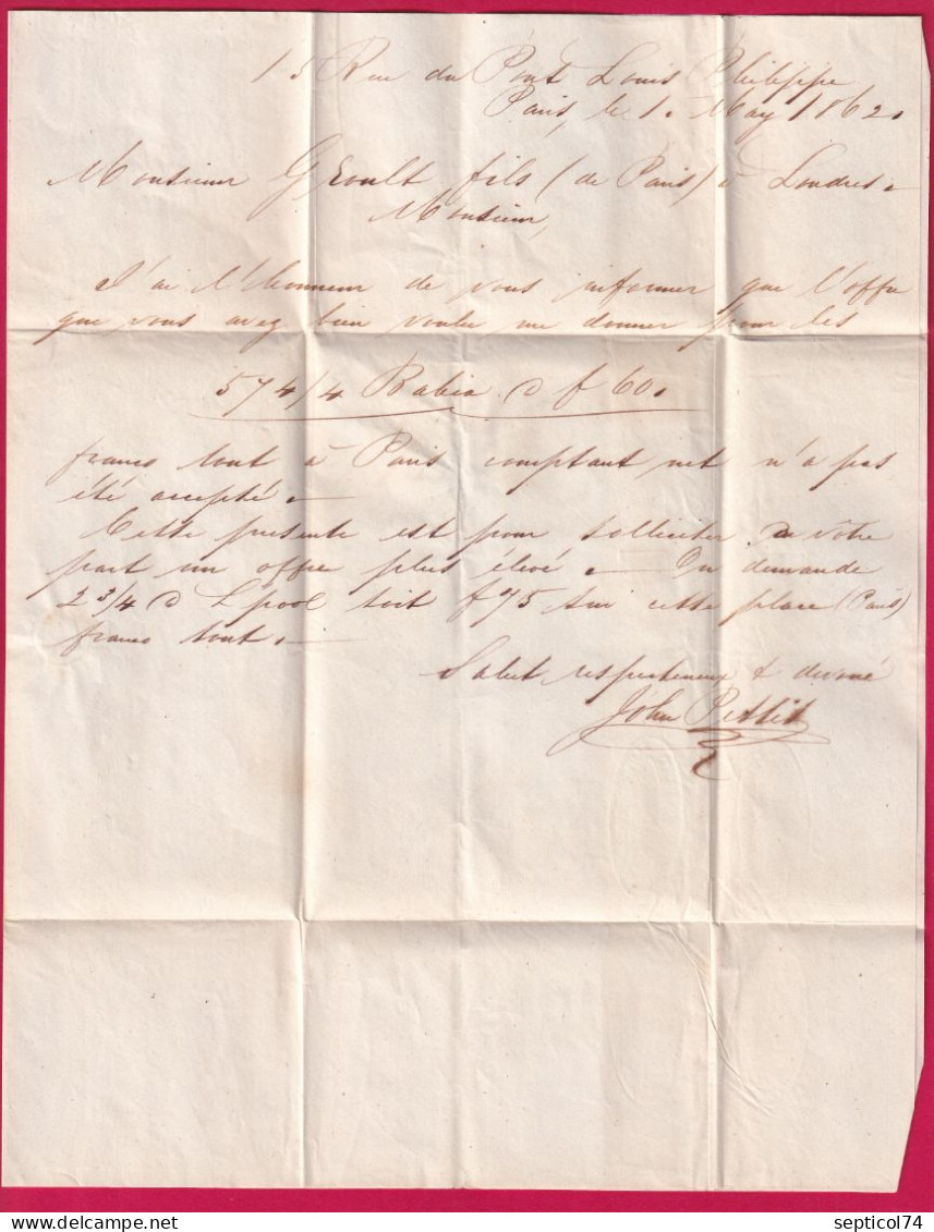 N°16 PARIS LOSANGE AS1 CAD A1 60 A1 POUR LONDRES LONDON ANGLETERRE LETTRE - 1849-1876: Période Classique