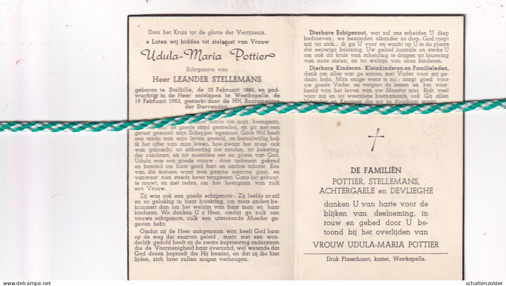 Udula Maria Pottier-Stellemans, Stalhille 1886, Westkapelle 1953 - Obituary Notices