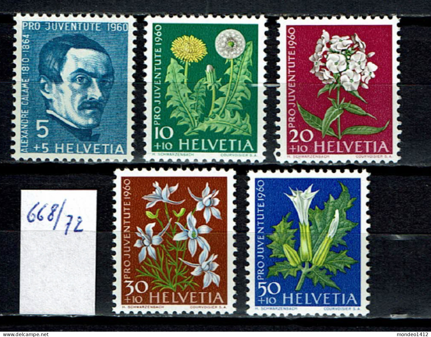 Suisse 1960 - YT 668/672 ** MNH - Unused Stamps