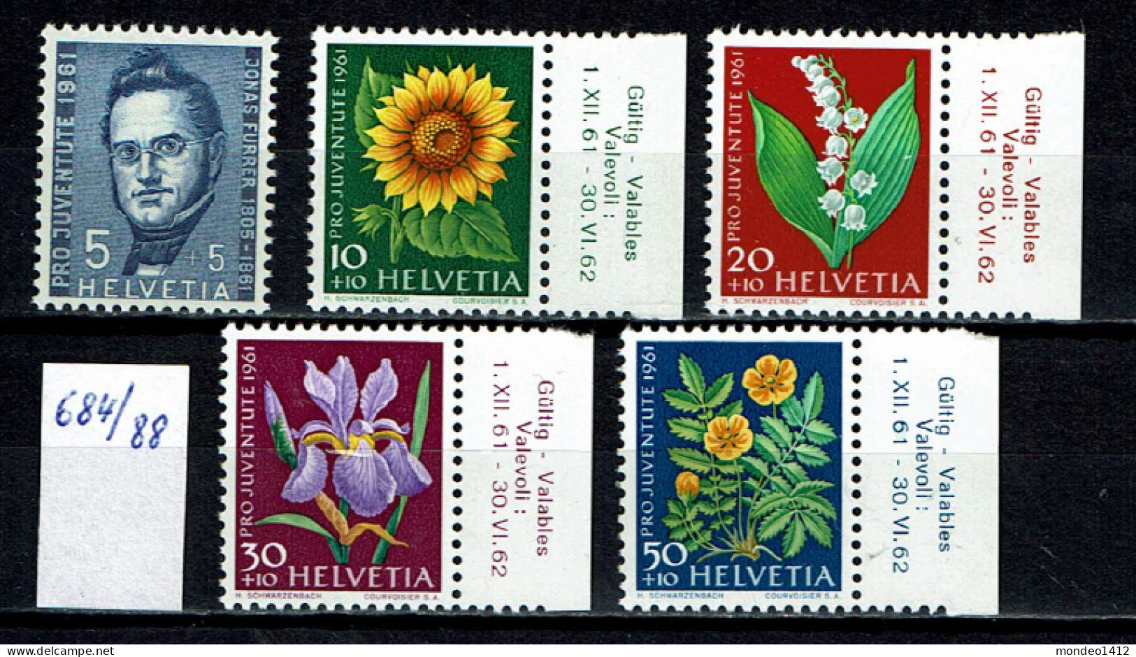Suisse 1961 - YT 684/688 ** MNH - Unused Stamps