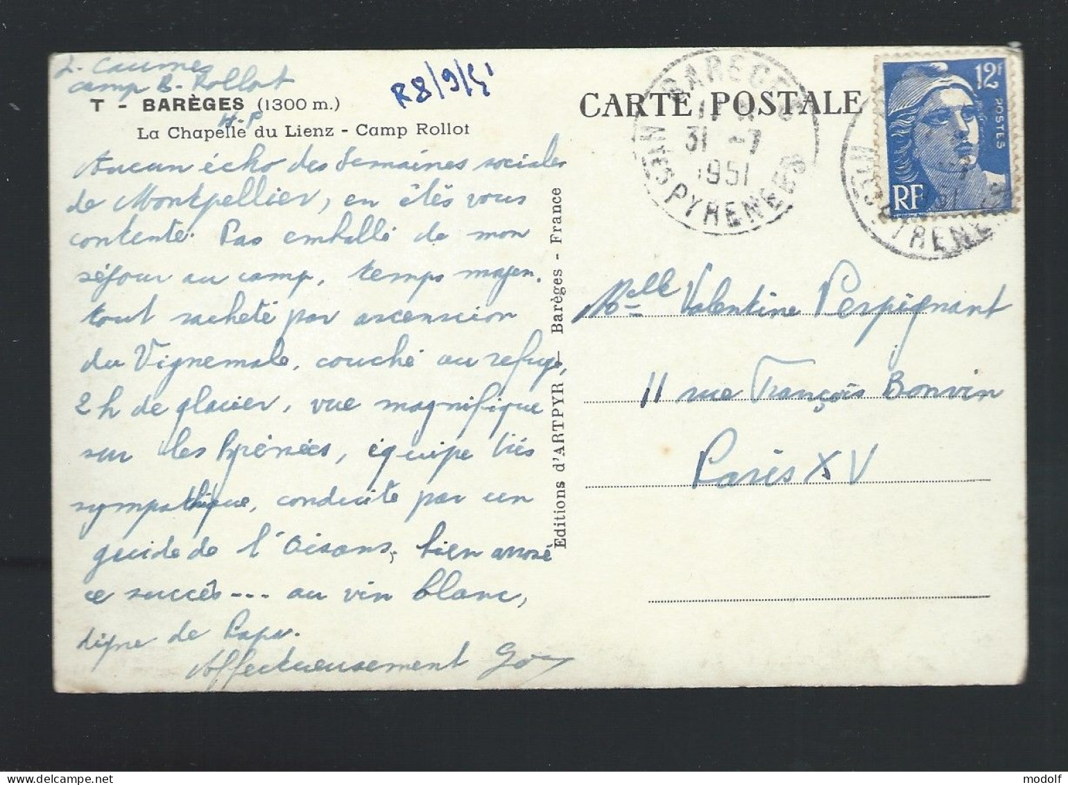 CPA - 65 - Barèges - La Chapelle Du Lienz - Camp Rollot - Circulée En 1951 - Sonstige & Ohne Zuordnung