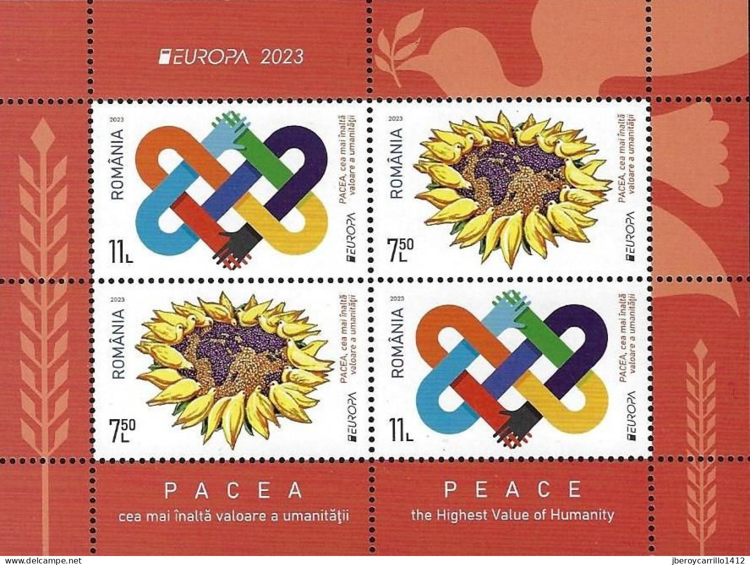 RUMANIA /ROMANIA /RUMÄNIEN /ROUMANIE -EUROPA 2023 -"PEACE –The Highest Value Of Humanity".-SOUVENIR SHEET Type 2 - 2023