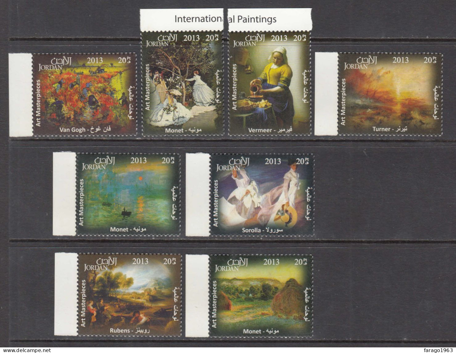 2013 2014 Jordan Art Paintings Monet Rubens Turner Vermeer Complete Set Of 8 MNH - Jordan