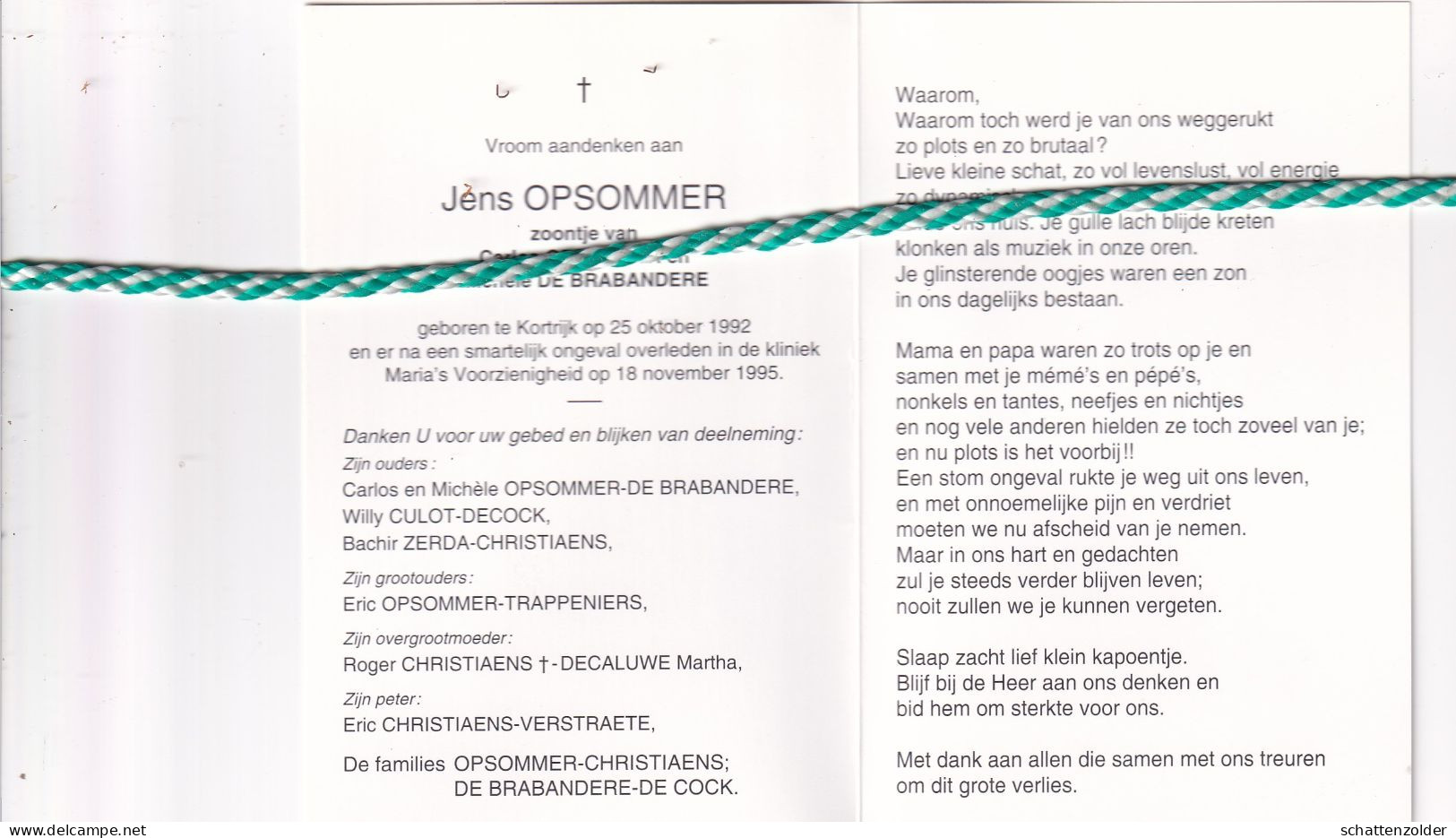 Jens Opsommer-De Brabandere, Kortrijk 1992, 1995. Foto - Obituary Notices