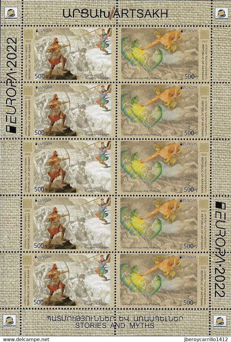 NAGORNO KARABAKH /ARTSAKH REPUBLIC / ARMENIA KARABAKH -EUROPA 2022-"STORIES And MYTHS"- SHEET COMBI 3 SETS PERFORATED - 2022