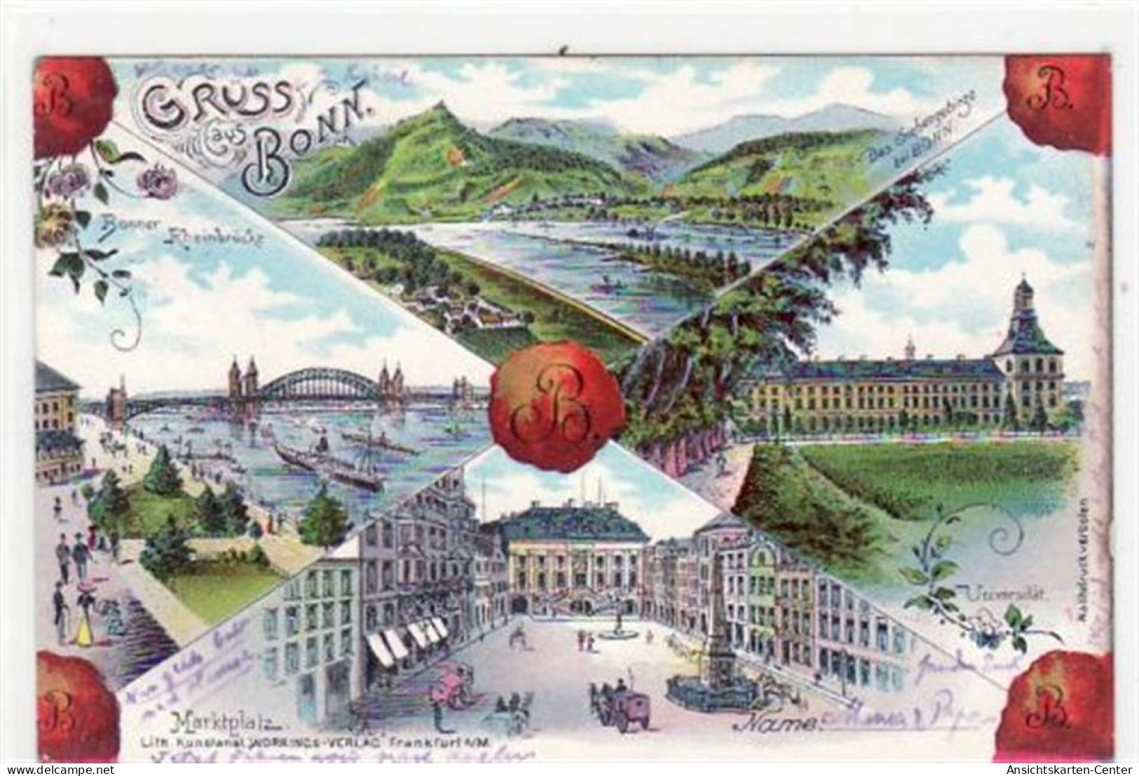 39052711 - Bonn, Lithographie Mit 4 Abbildungen Gelaufen Von 1900. Leichte Oxidationsspuren Rechter Rand, Sonst Gut Erh - Bonn