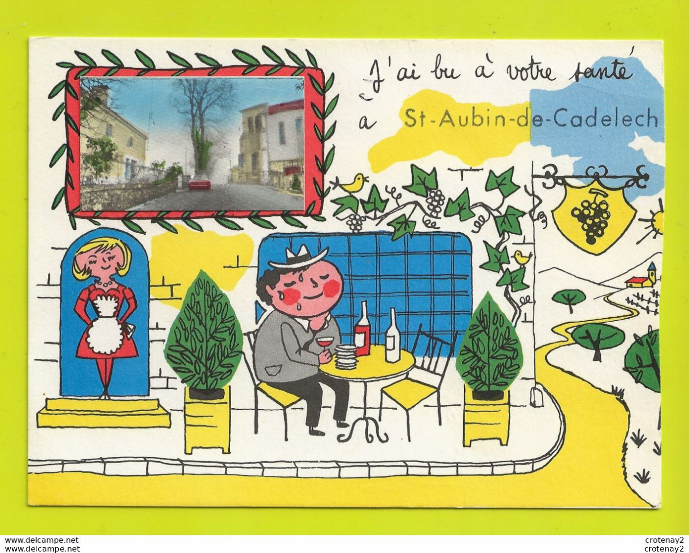 24 SAINT AUBIN DE CADELECH Vers Bergerac En Médaillon Homme Assis Terrasse De Café Serveuse Illustrateur ? - Bergerac
