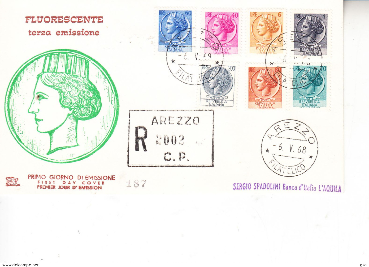 ITALIA 1968-  Annullo Speciale  - Arezzo - Italia Siracusana - Raccomandata - FDC