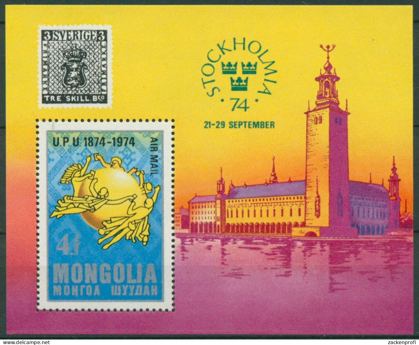 Mongolei 1974 100 Jahre UPU: UPU-Emblem Block 38 Postfrisch (C6850) - Mongolie