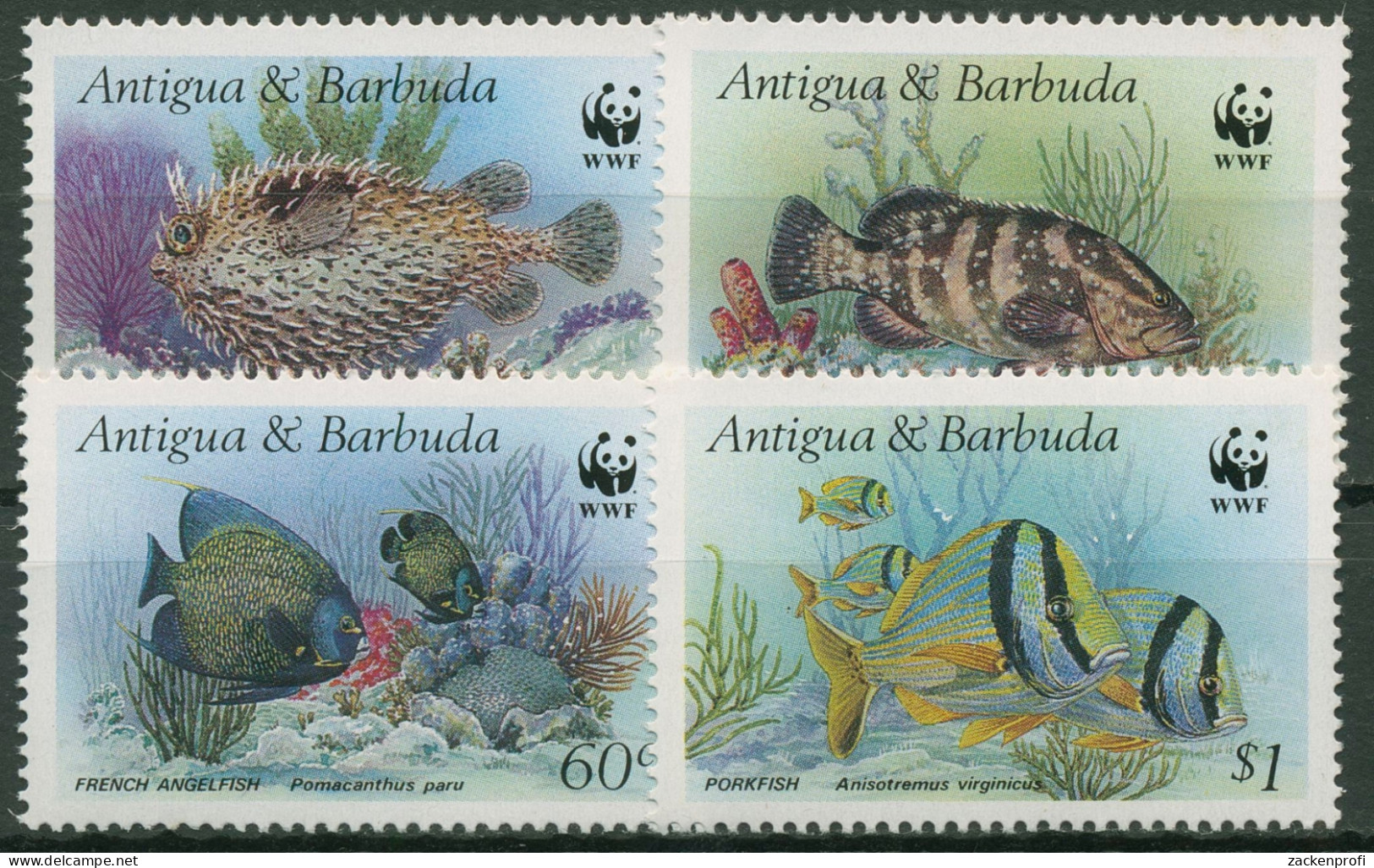 Antigua & Barbuda 1987 WWF: Fische Igelfisch, Kaiserfisch 1010/13 Postfrisch - Antigua And Barbuda (1981-...)