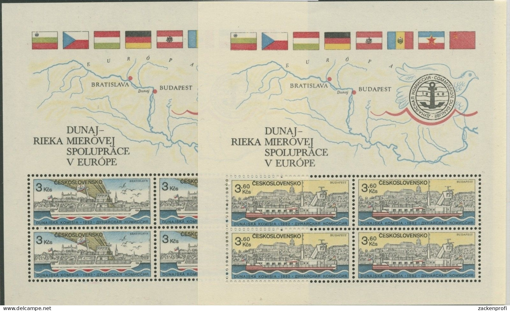 Tschechoslowakei 1982 Donaukommission Schiffe Block 51/52 Postfrisch (C91817) - Blocks & Kleinbögen