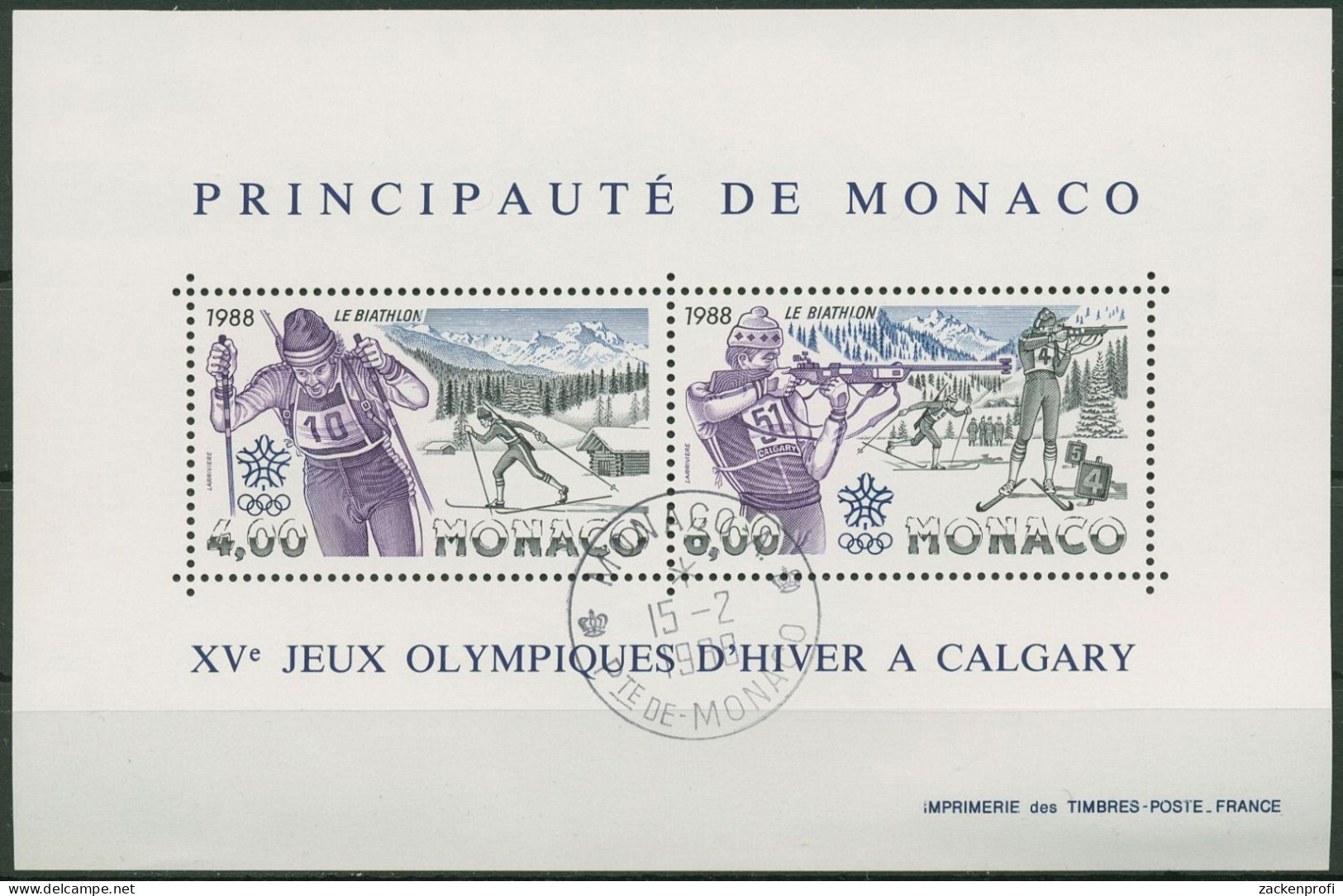 Monaco 1988 Olympia Calgary Winterspiele Block 38 Gestempelt (C91358) - Blocs