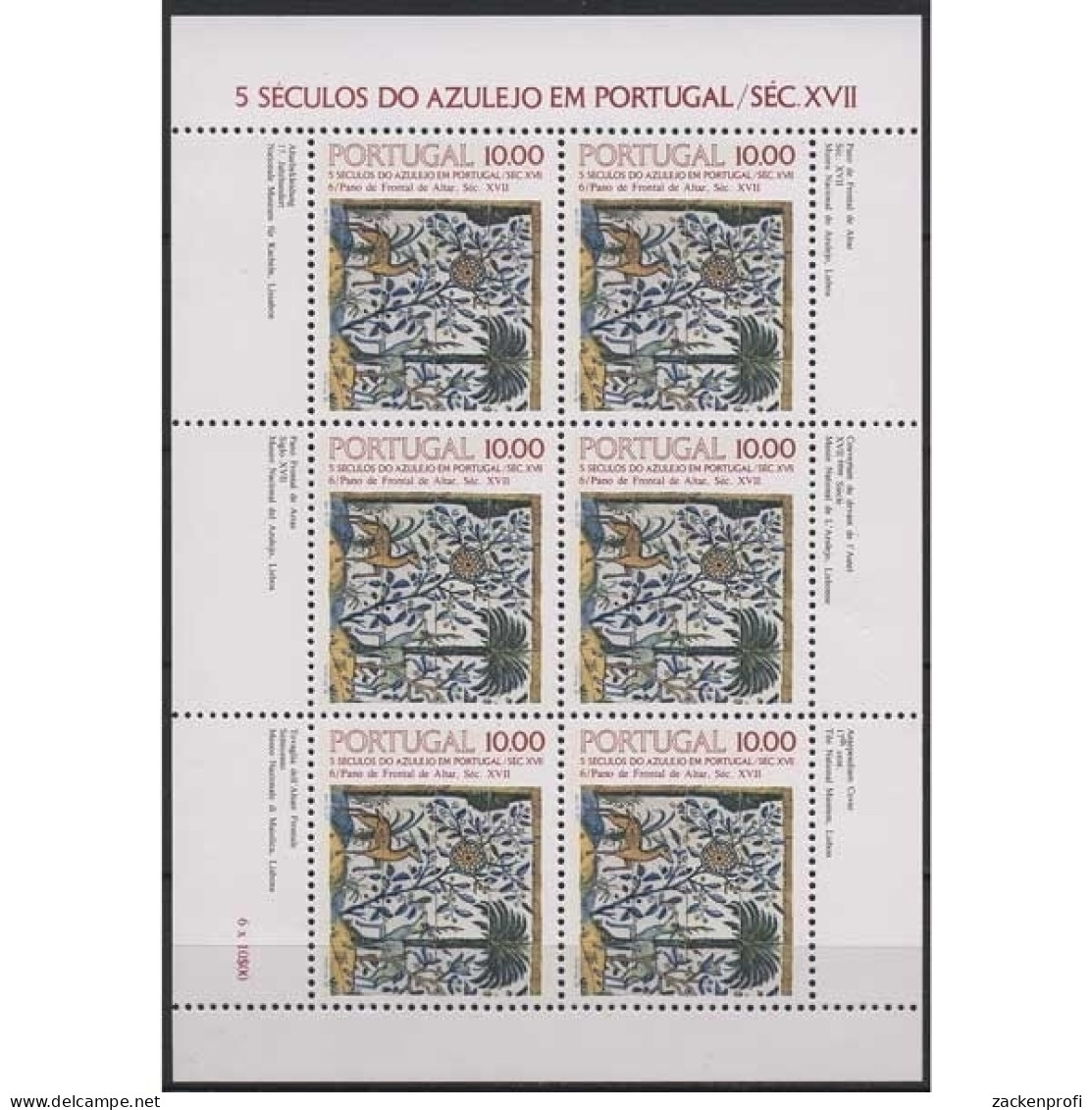 Portugal 1982 500 Jahre Azulejos Kleinbogen 1568 K Postfrisch (C91259) - Blocks & Sheetlets