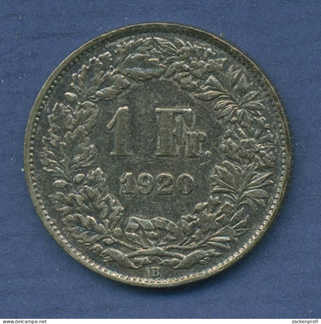 Schweiz 1 Franken 1920 B, Stehende Helvetia, KM 24 Ss-vz Bunte Patina (m2539) - Autres & Non Classés