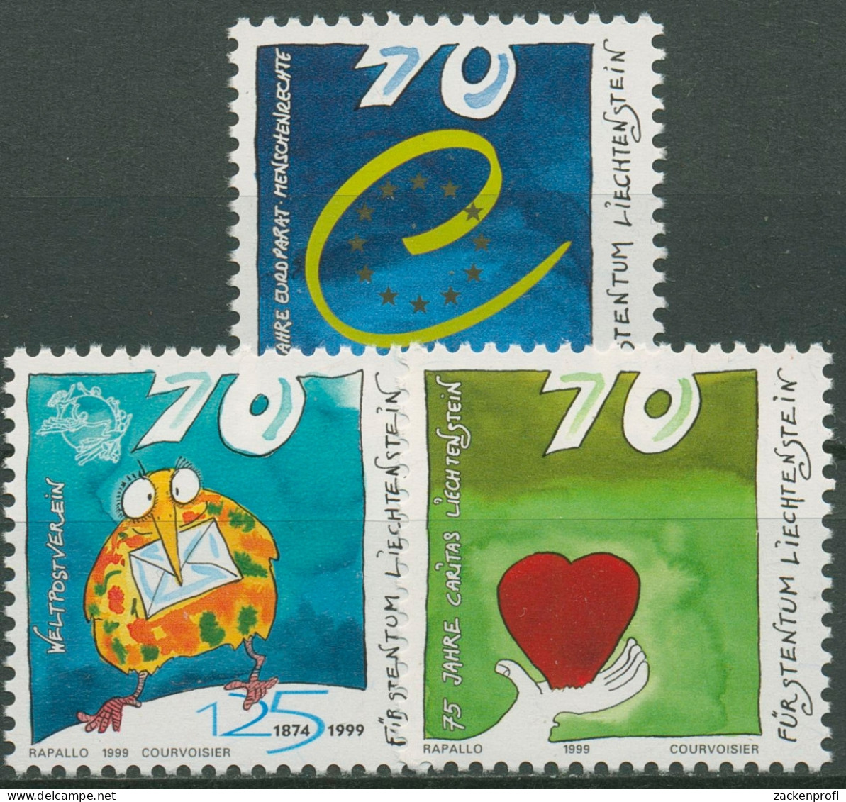 Liechtenstein 1999 Jahrestage Europarat UPU Caritas 1200/02 Postfrisch - Unused Stamps