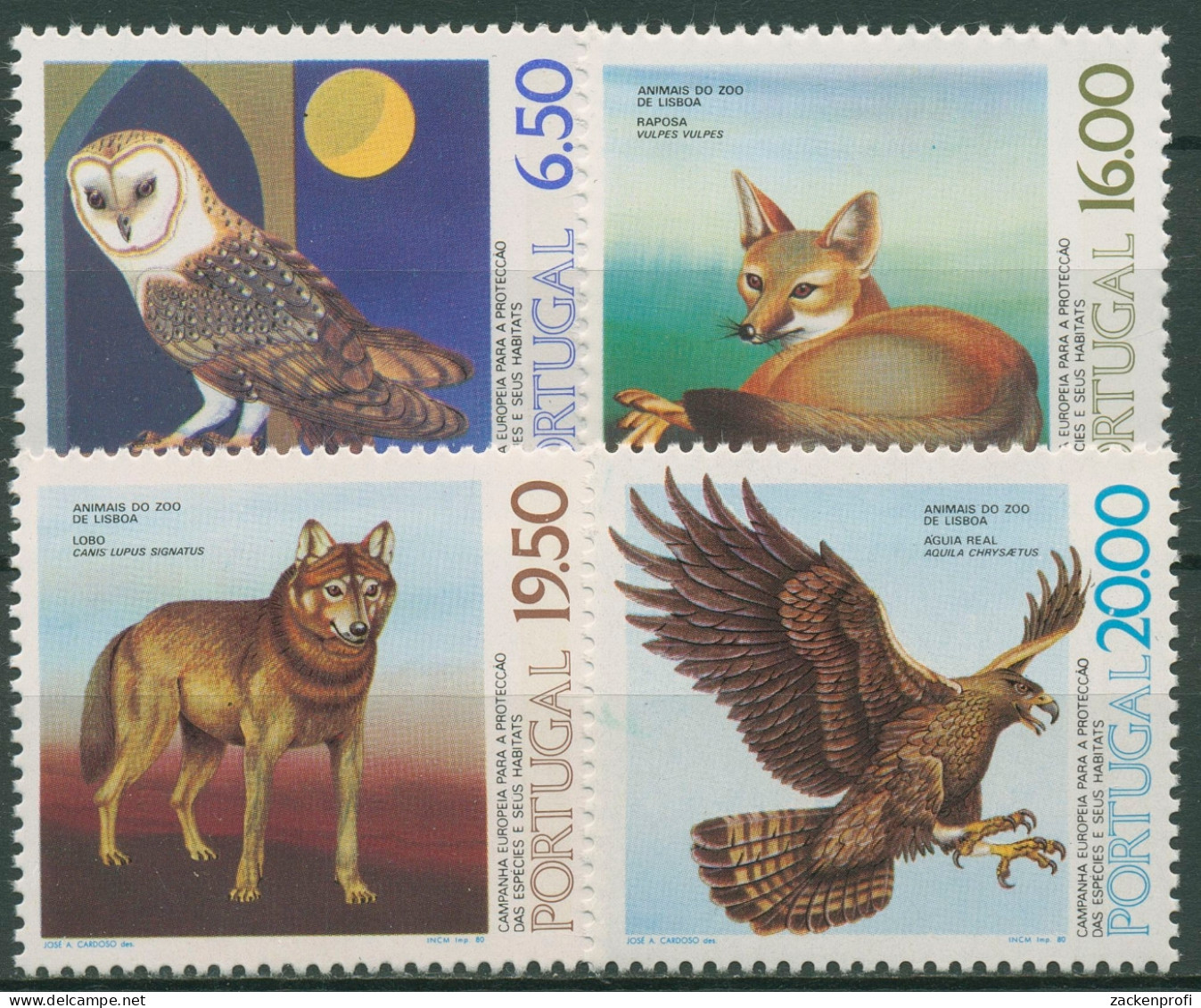 Portugal 1980 Tierschutz Zoo Lissabon Eule Fuchs Wolf Adler 1490/93 Postfrisch - Unused Stamps