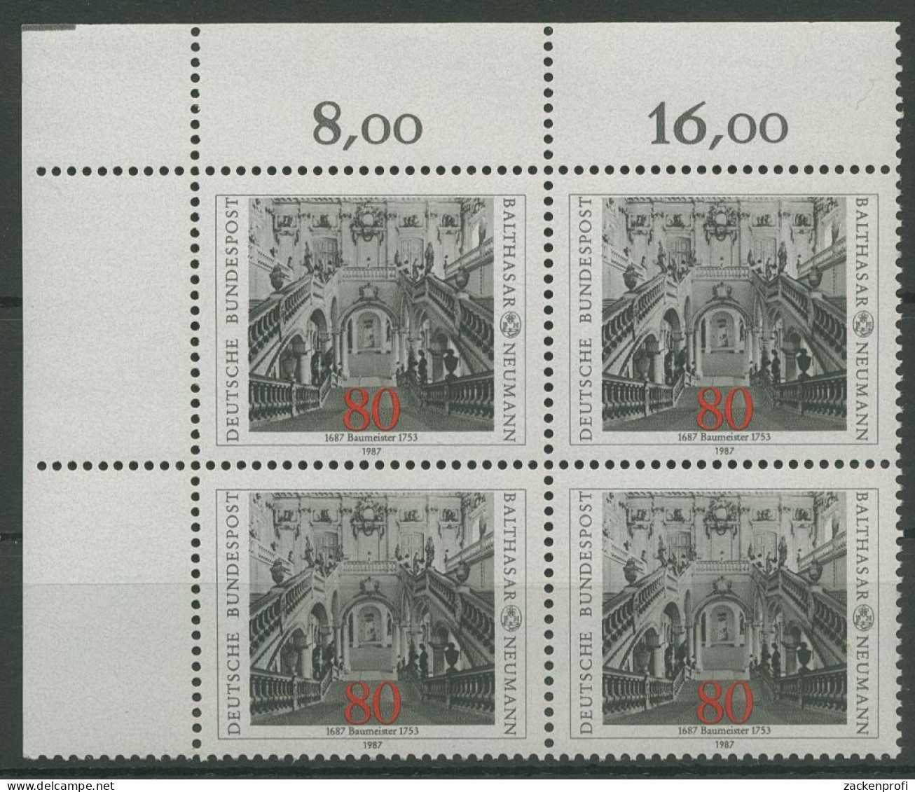 Bund 1987 Balthasar Neumann 1307 4er-Block Ecke 1 Postfrisch (R80181) - Unused Stamps