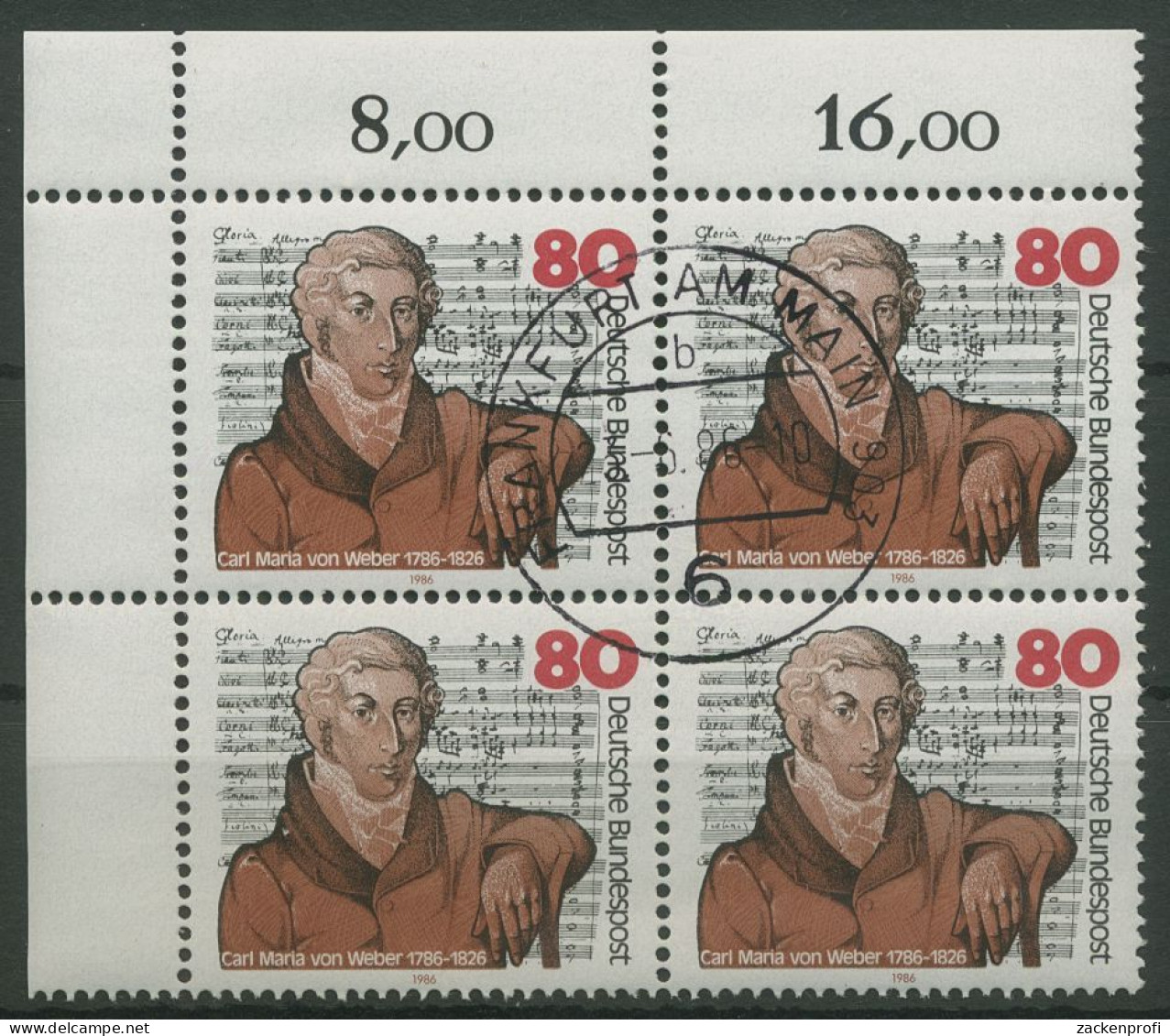 Bund 1986 Carl Maria Von Weber 1284 4er-Block Ecke 1 Gestempelt (R80148) - Used Stamps