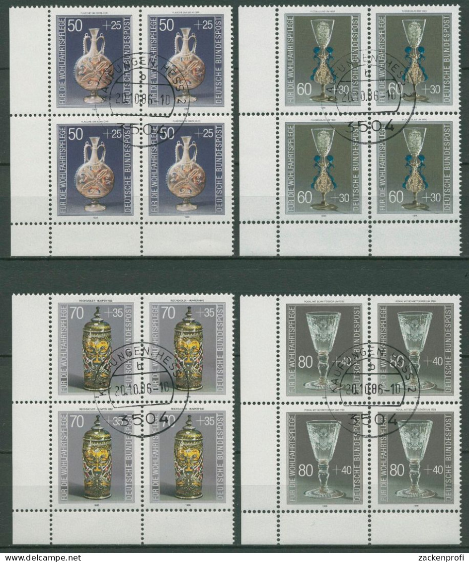 Bund 1986 Wohlfahrt: Gläser 1295/98 4er-Block Ecke 3 Gestempelt (R80159) - Used Stamps