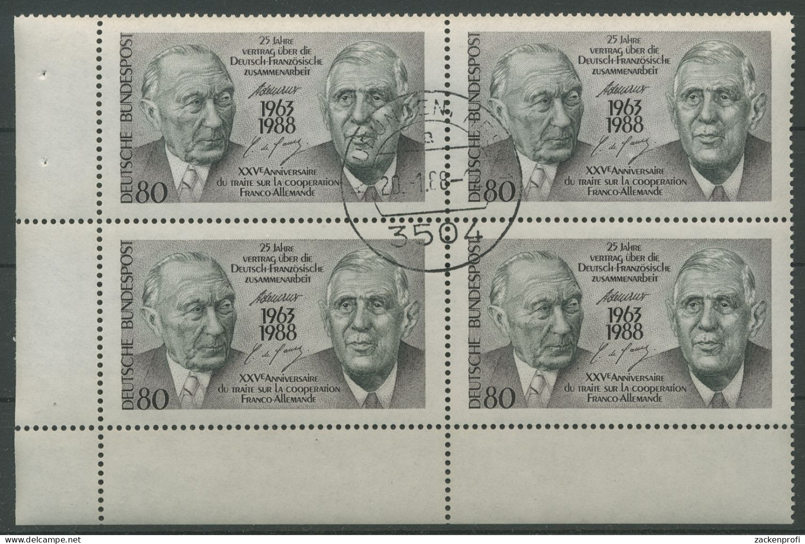 Bund 1988 Dt.-franz. Zusammenarbeit 1351 4er-Block Ecke 3 Gestempelt (R80210) - Used Stamps