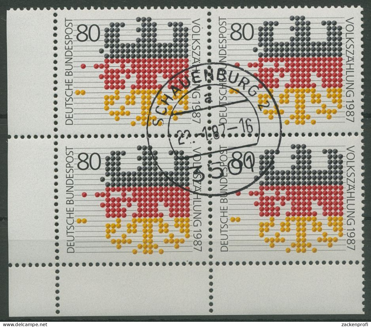 Bund 1987 Volkszählung Bundesadler 1309 4er-Block Ecke 3 Gestempelt (R80163) - Gebraucht