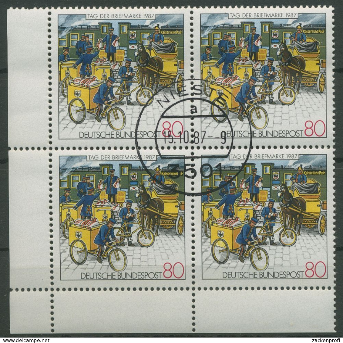 Bund 1987 Tag Der Briefmarke Bahnpost 1337 4er-Block Ecke 3 Gestempelt (R80179) - Gebraucht