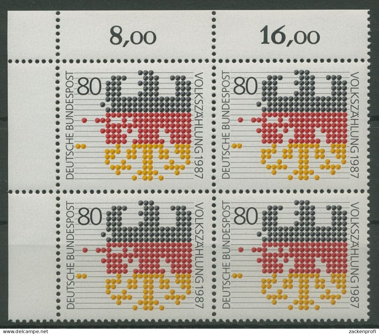 Bund 1987 Volkszählung Bundesadler 1309 4er-Block Ecke 1 Postfrisch (R80183) - Unused Stamps