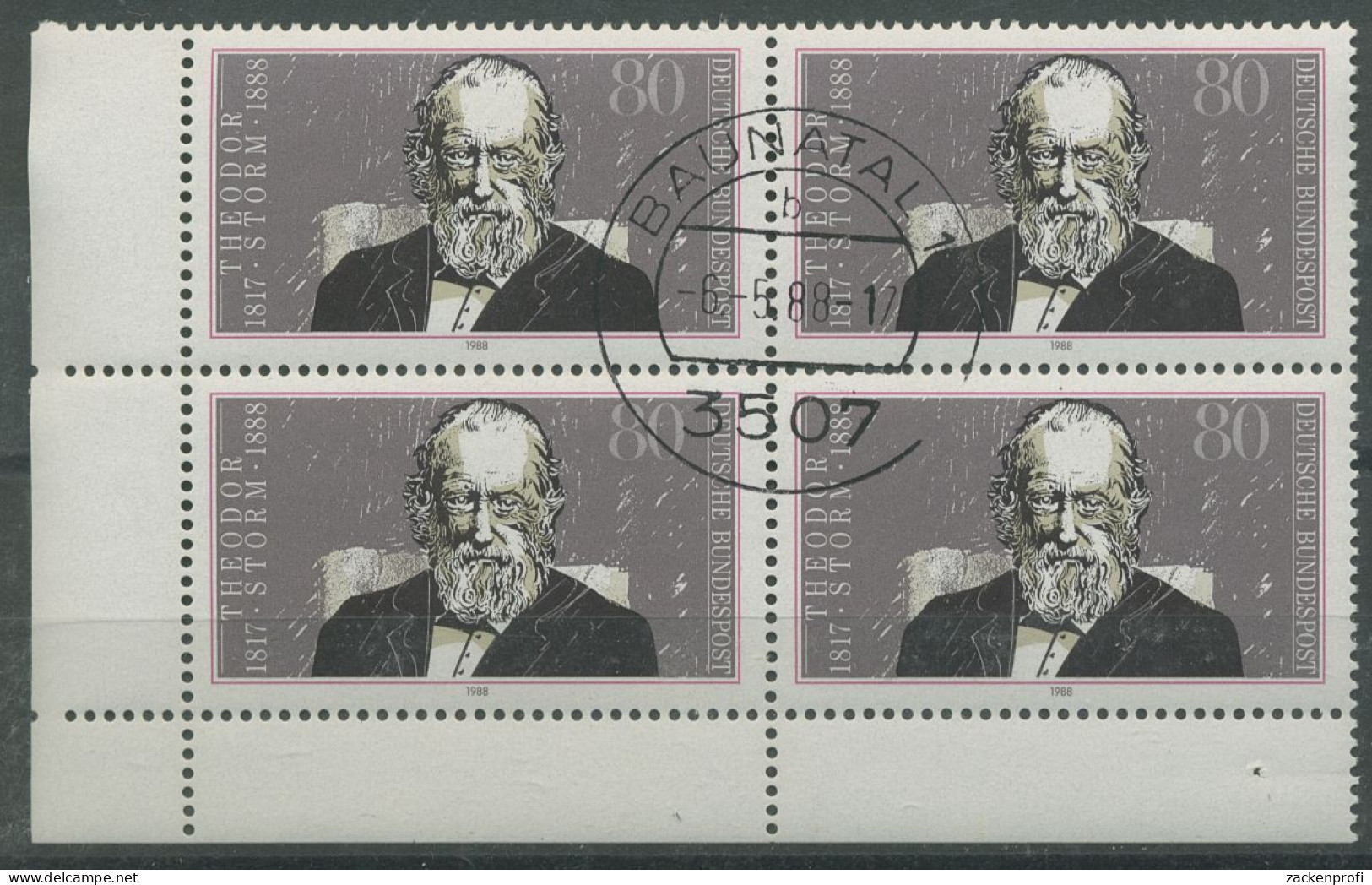 Bund 1988 Dichter Theodor Storm 1371 4er-Block Ecke 3 Gestempelt (R80218) - Used Stamps