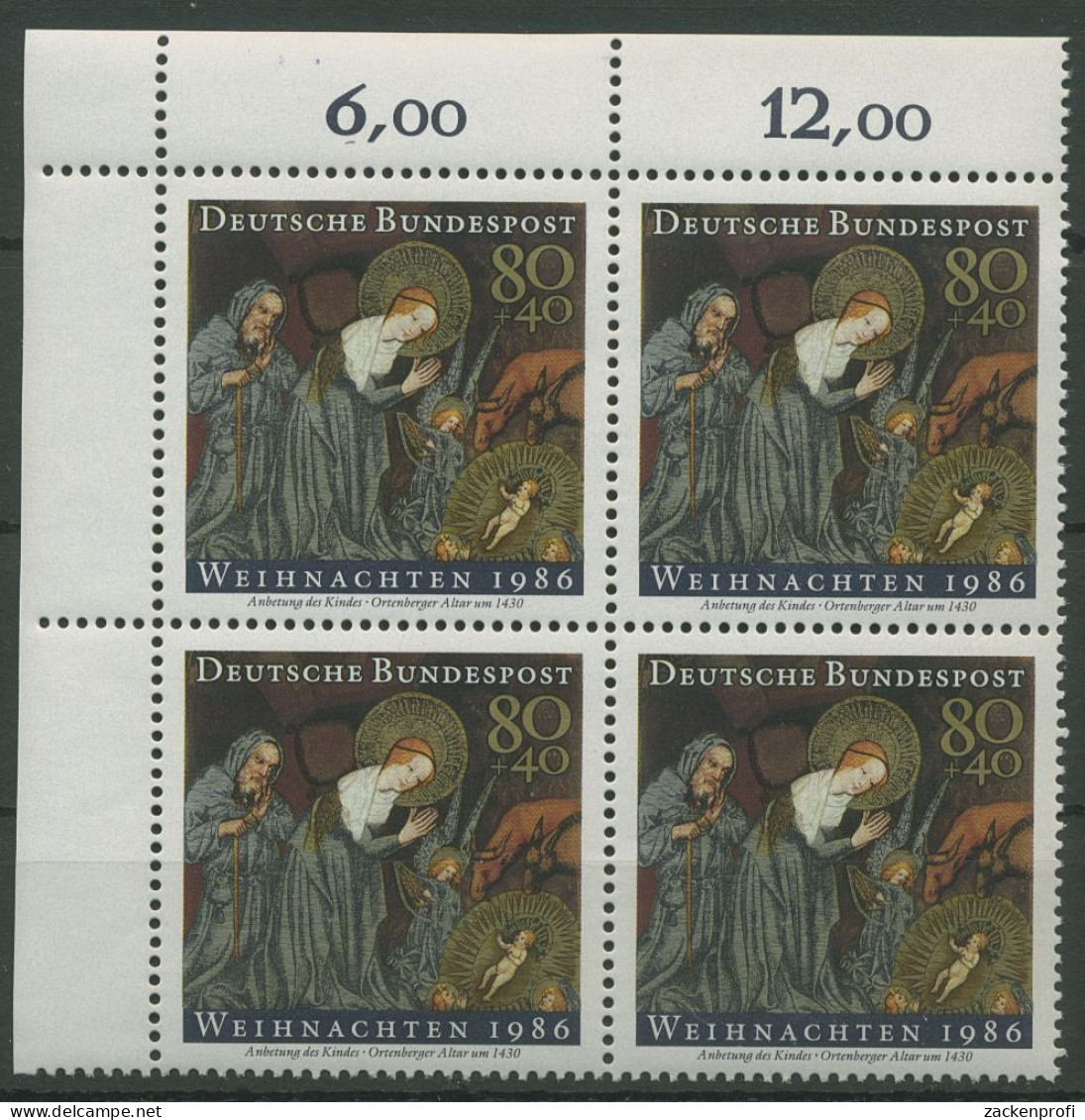 Bund 1986 Weihnachten Altarbild 1303 4er-Block Ecke 1 Postfrisch (R80147) - Unused Stamps