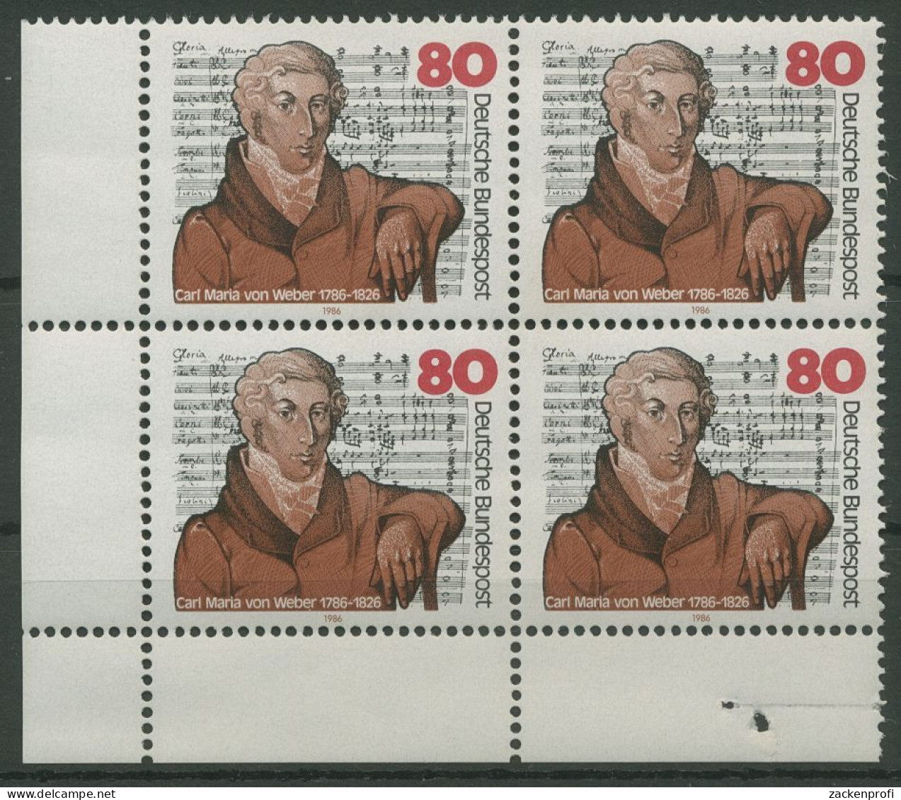 Bund 1986 Carl Maria Von Weber 1284 4er-Block Ecke 3 Postfrisch (R80137) - Unused Stamps