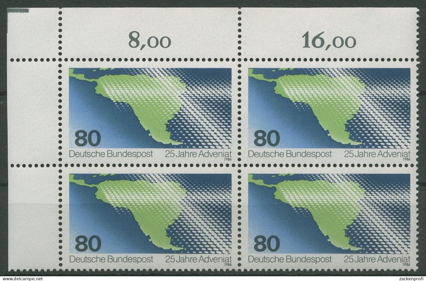 Bund 1986 Sammelaktion Adveniat 1302 4er-Block Ecke 1 Postfrisch (R80146) - Unused Stamps