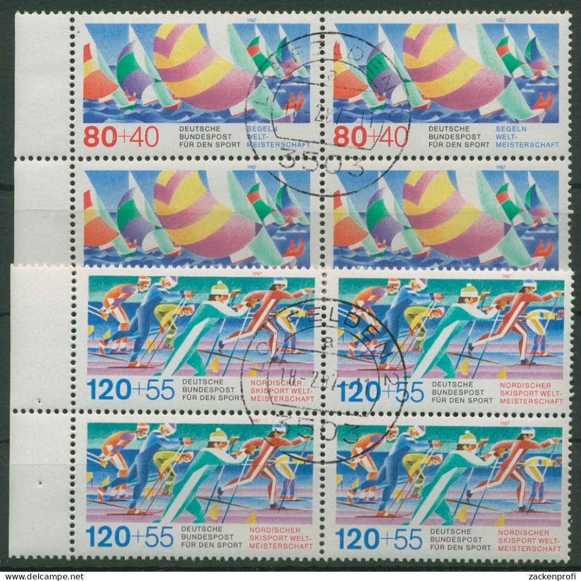 Bund 1987 Sport: Segel- U. Ski WM 1310/11 4er-Block M. Rand Gestempelt (R80164) - Used Stamps
