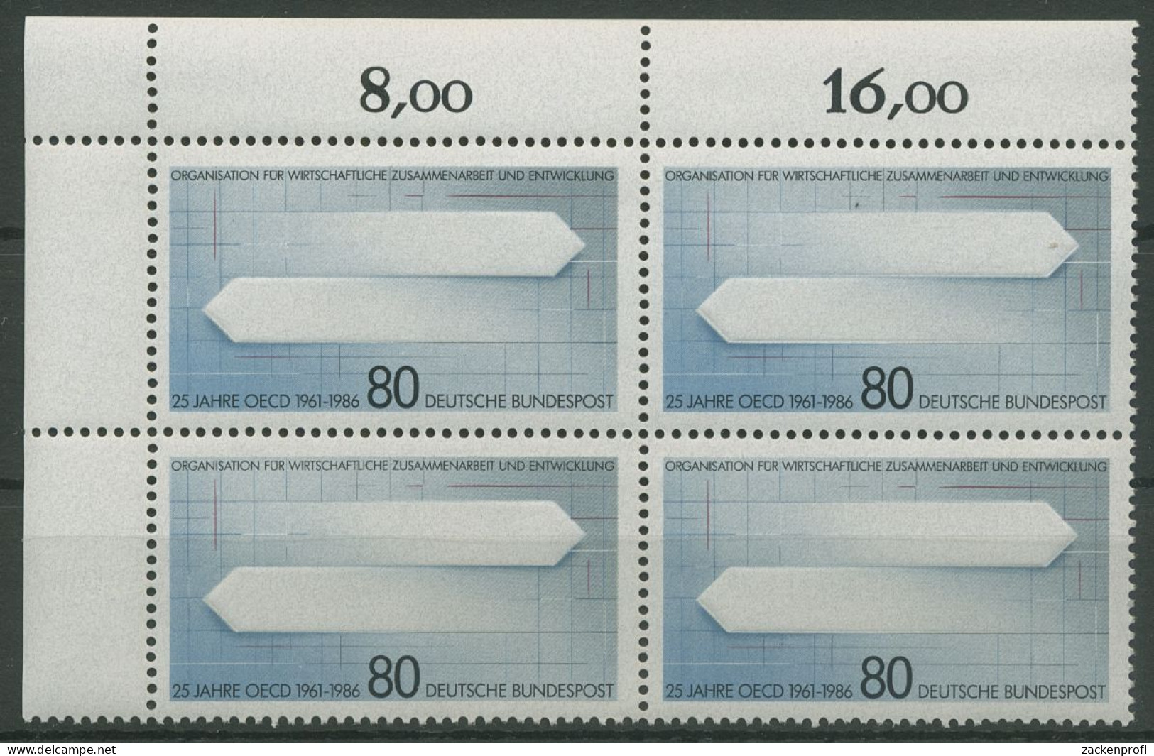 Bund 1986 OECD 1294 4er-Block Ecke 1 Postfrisch (R80142) - Ungebraucht