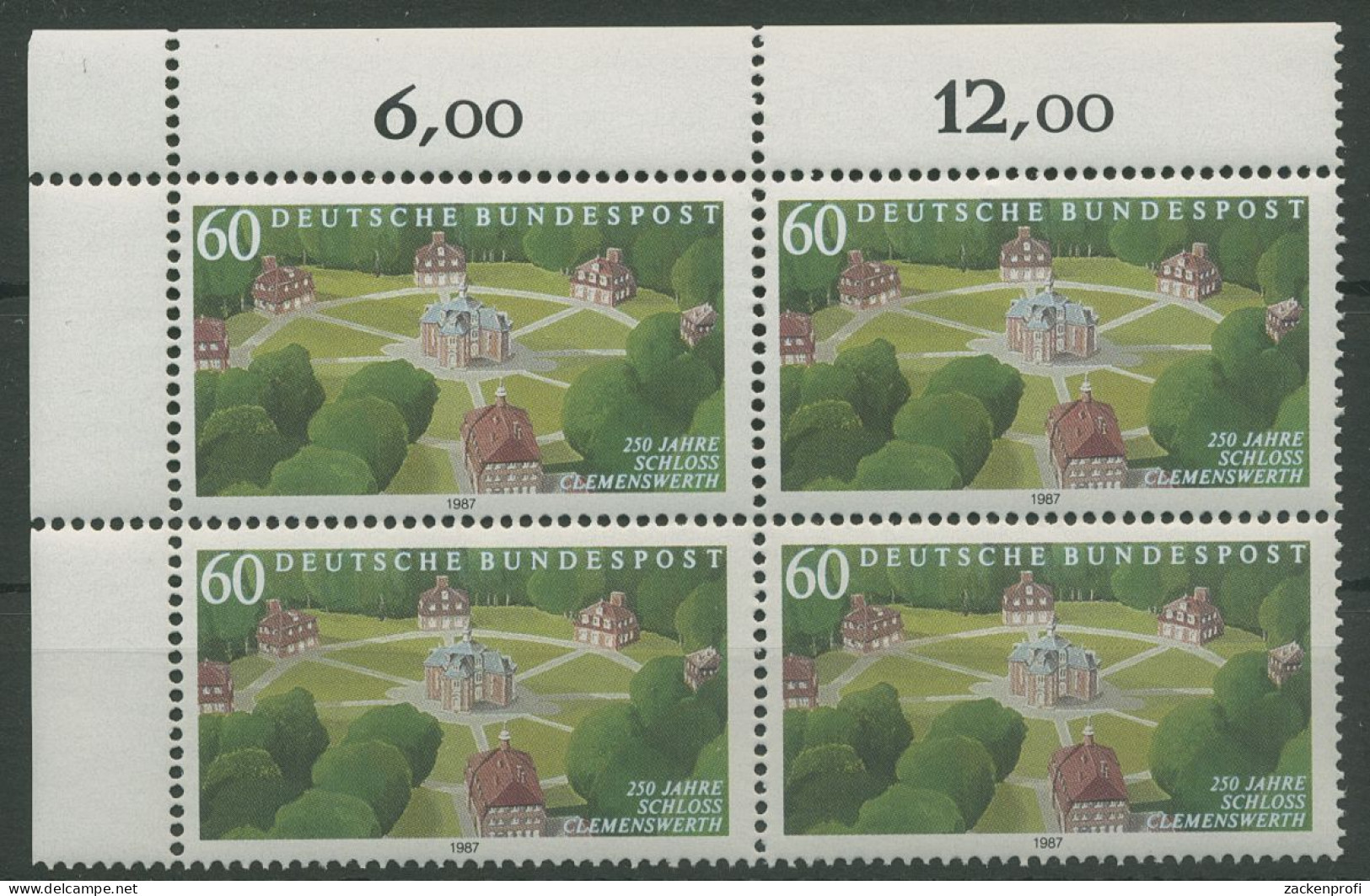 Bund 1987 Schloss Clemenswerth 1312 4er-Block Ecke 1 Postfrisch (R80185) - Ungebraucht