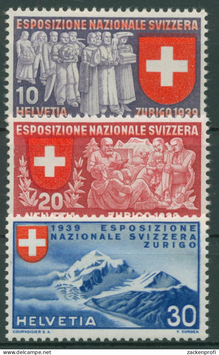 Schweiz 1939 Schweiz. Landesausstellung, Italien. Inschriften 341/43 Mit Falz - Ongebruikt