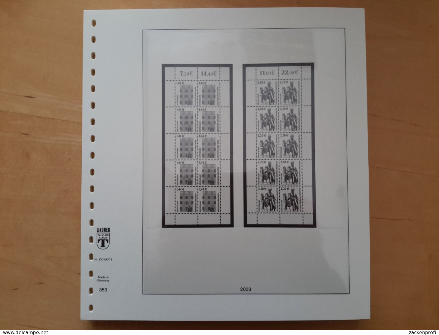 LINDNER-T Vordruckblätter Bund 10er-Bogen 2003 Gebraucht, Neuwertig (Z2915) - Pre-printed Pages