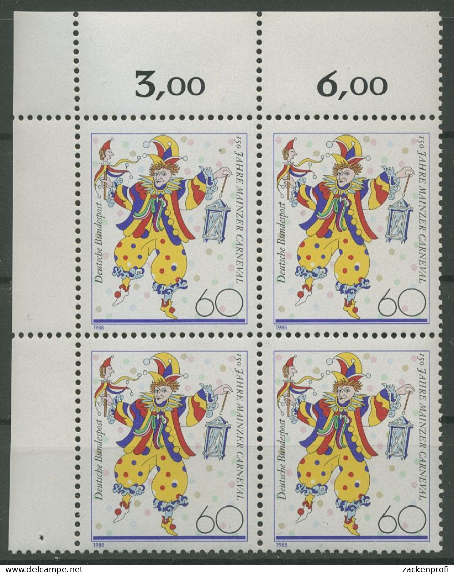 Bund 1988 Mainzer Karneval 1349 4er-Block Ecke 1 Postfrisch (R80220) - Unused Stamps