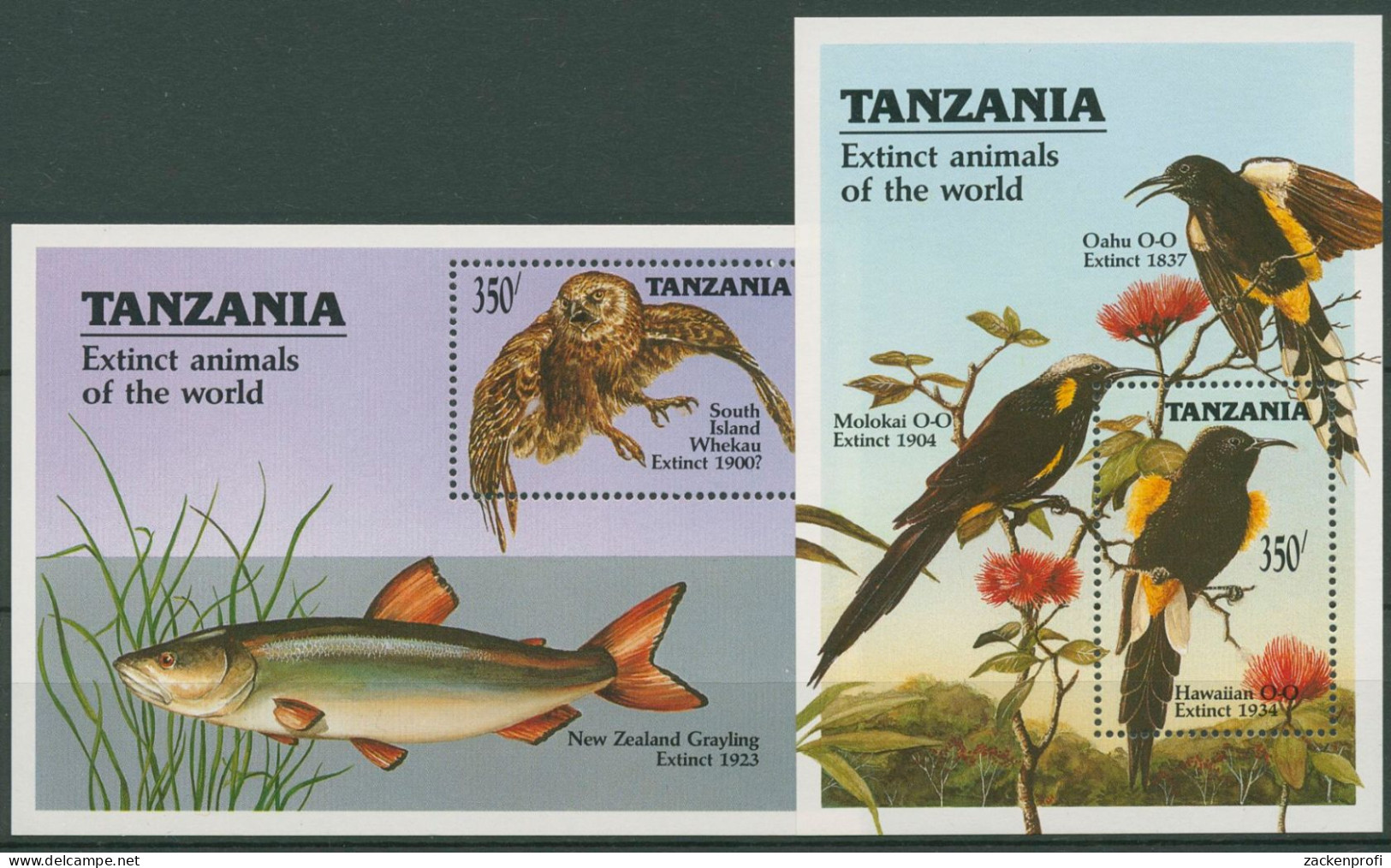 Tansania 1990 Ausgestorbene Tiere Vögel Fisch Block 107/08 Postfrisch (C40663) - Tanzania (1964-...)