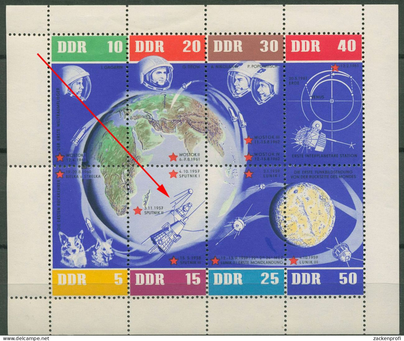 DDR 1962 Weltraumflüge Mit Plattenfehler 926/33 K (15 DI) Postfrisch (C80559) - Variétés Et Curiosités