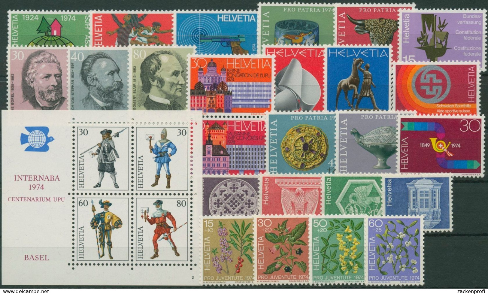 Schweiz Jahrgang 1974 Komplett 1017/45, Block 22 Postfrisch (G96403) - Unused Stamps