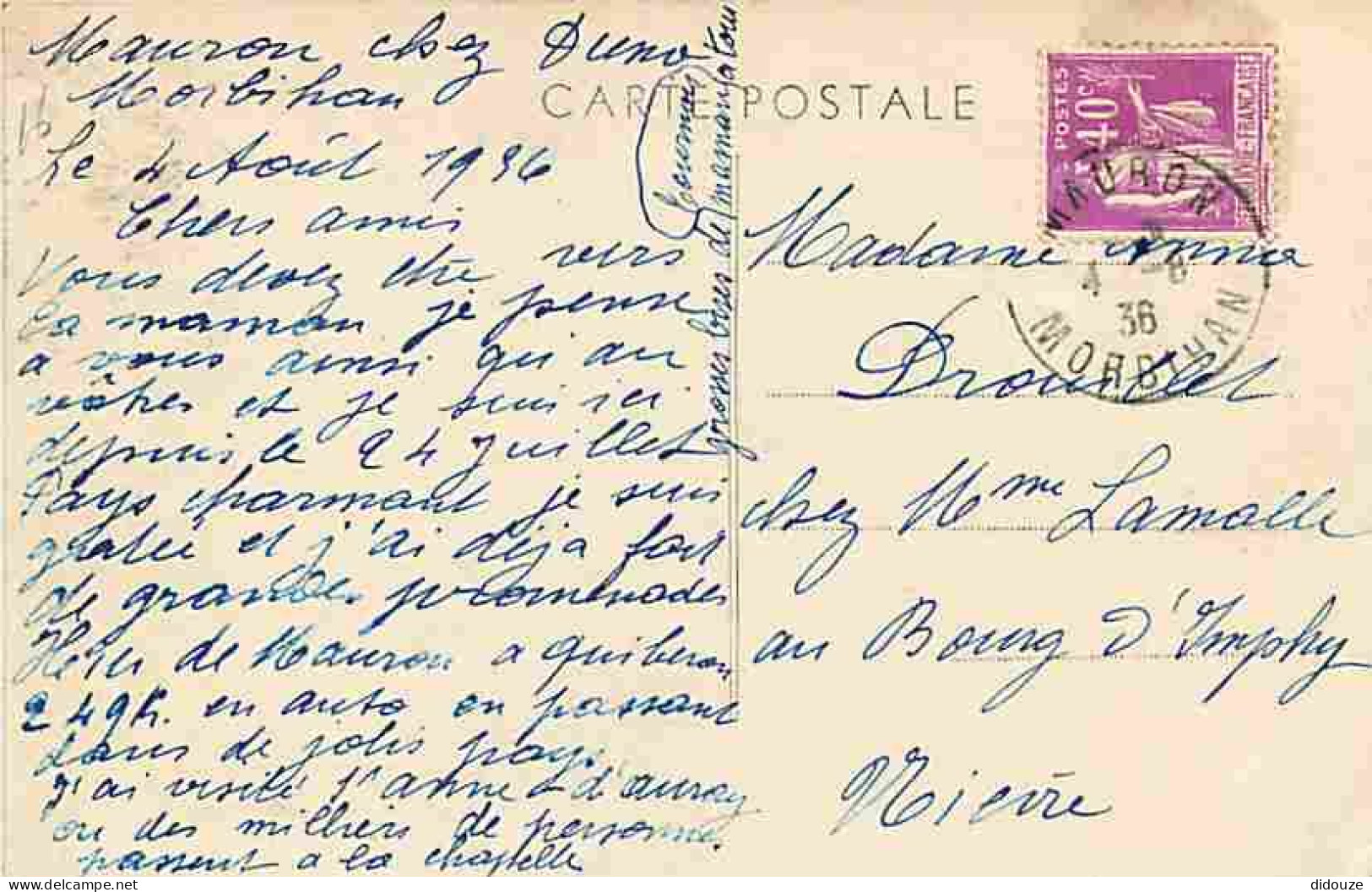 56 - Mauron - Rue De La Poste - Animée - CPA - Voir Scans Recto-Verso - Andere & Zonder Classificatie